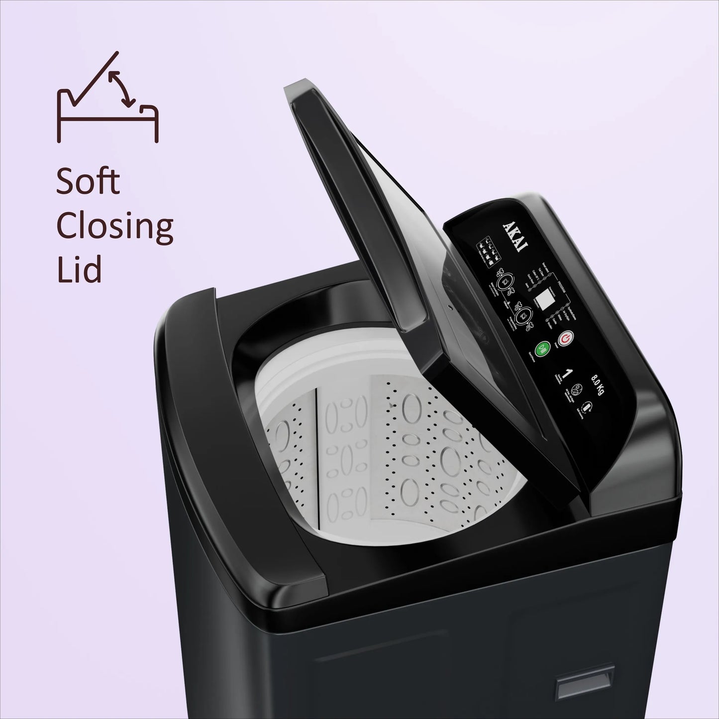 Akai 8Kg, 5 Star, Fully Automatic Top Load Washing Machine, Glass Lid, Mid Black, AFT-80DBHG