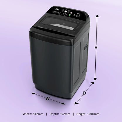 Akai 8Kg, 5 Star, Fully Automatic Top Load Washing Machine, Glass Lid, Mid Black, AFT-80DBHG