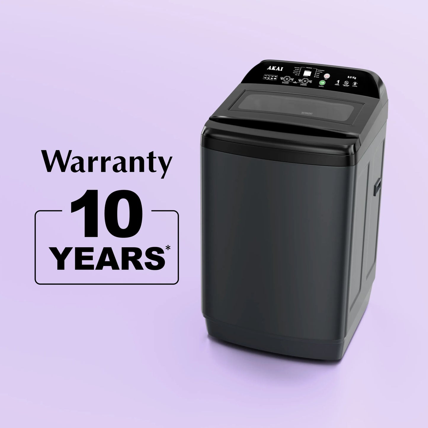 Akai 8Kg, 5 Star, Fully Automatic Top Load Washing Machine, Glass Lid, Mid Black, AFT-80DBHG