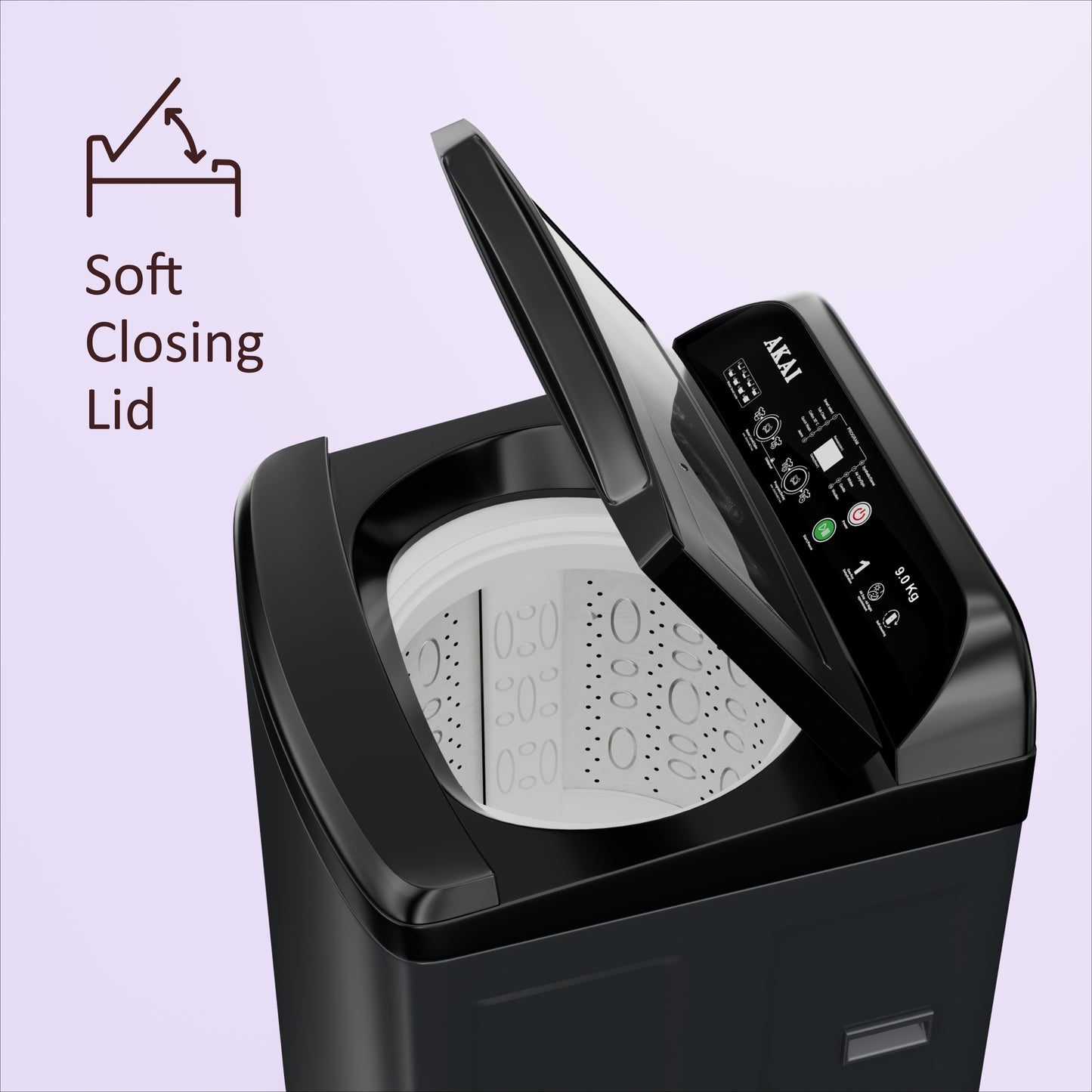 Akai 9Kg, 5 Star, Fully Automatic Top Load Washing Machine, Glass Lid, Mid Black, AFT-80DBHG