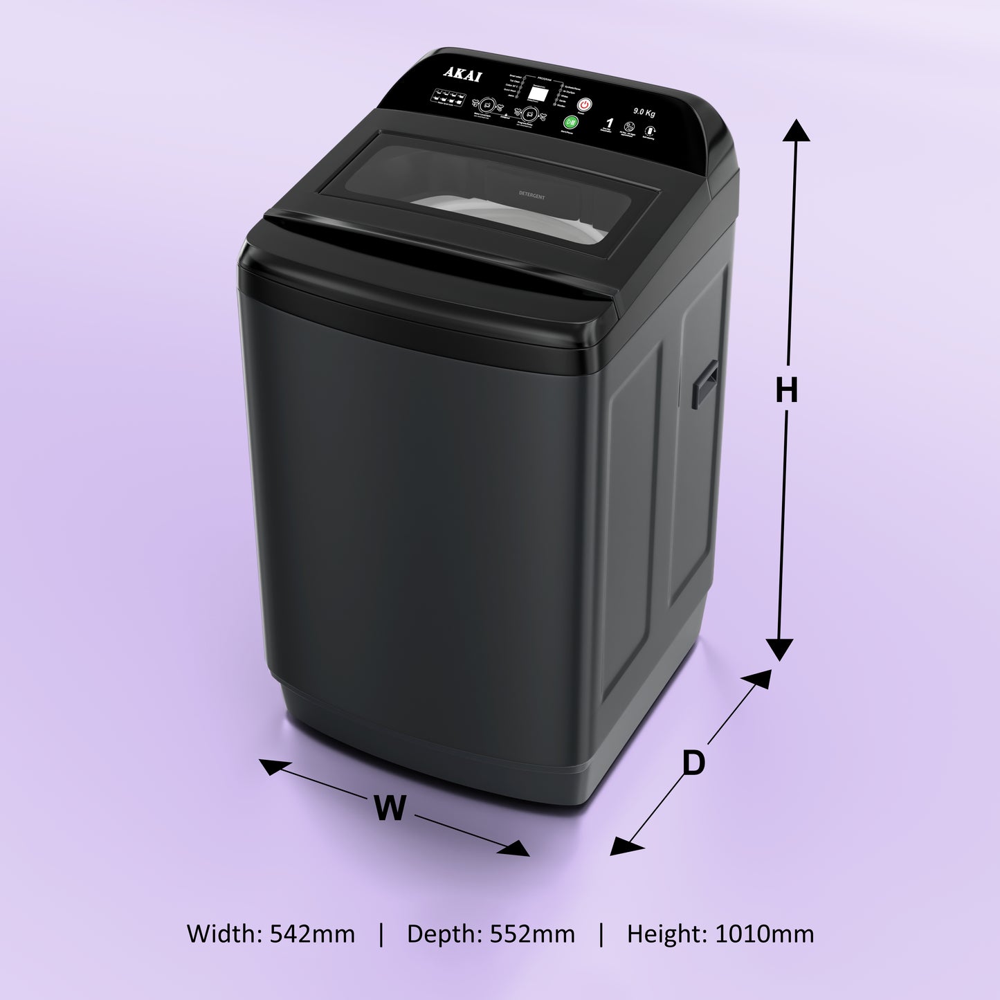Akai 9Kg, 5 Star, Fully Automatic Top Load Washing Machine, Glass Lid, Mid Black, AFT-80DBHG