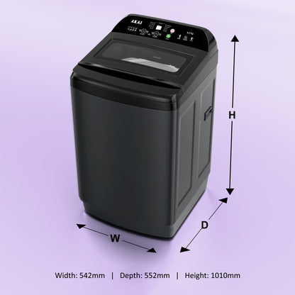 Akai 9Kg, 5 Star, Fully Automatic Top Load Washing Machine, Glass Lid, Mid Black, AFT-80DBHG