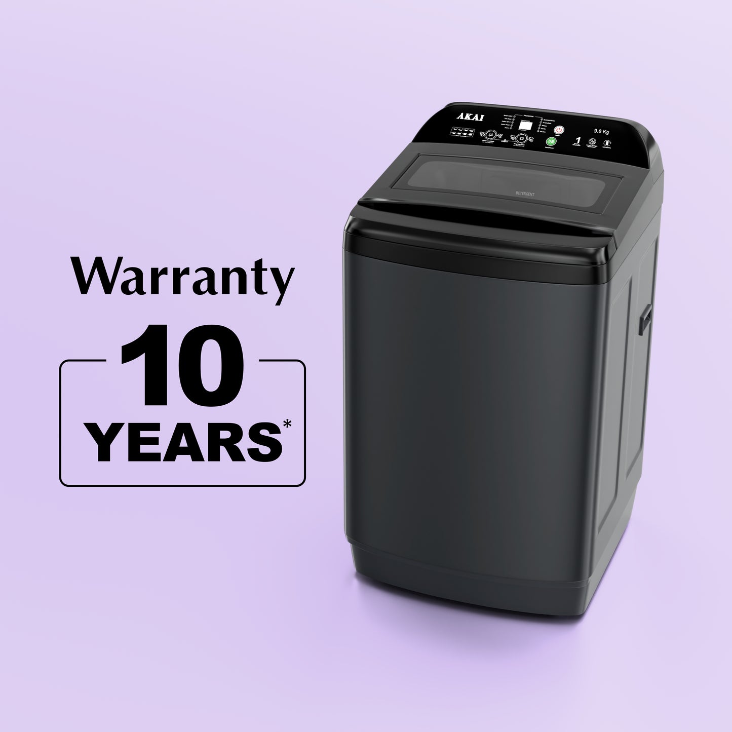 Akai 9Kg, 5 Star, Fully Automatic Top Load Washing Machine, Glass Lid, Mid Black, AFT-80DBHG