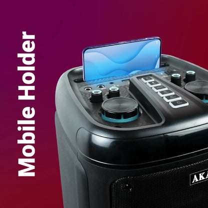 AKAI PM-100P Bluetooth Party Speaker with Dual Wireless Mic |100W RMS | Dual 8'' Woofer | Karaoke | Fire LED Lights | Digital Display