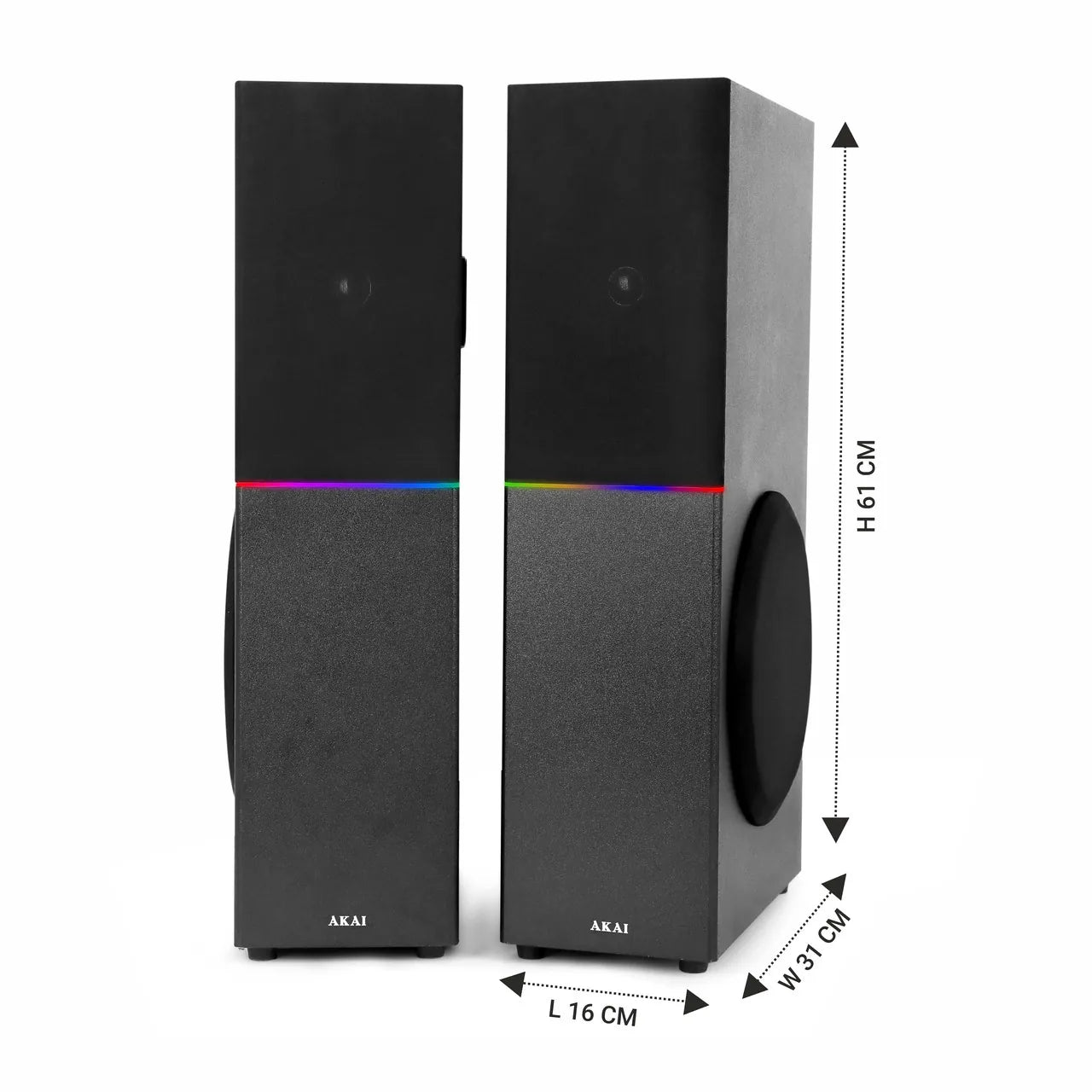 AKAI TS-120 Bluetooth Twin Tower Speaker with Wireless Mic |120W RMS | 8'' x 2 Woofer | Karaoke |RGB LED Lights | FM