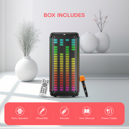 AKAI PM-1000 Ultra Party Speaker |100W RMS | 8'' x 2  Woofer | Karaoke |Wired Mic Socket | RGB LED Lights | Digital Display | TWS Function (AKPMPVI100U)