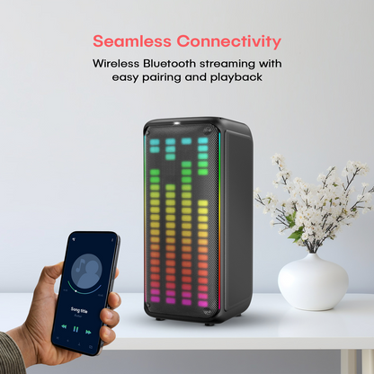 AKAI PM-1000 Ultra Party Speaker |100W RMS | 8'' x 2  Woofer | Karaoke |Wired Mic Socket | RGB LED Lights | Digital Display | TWS Function (AKPMPVI100U)