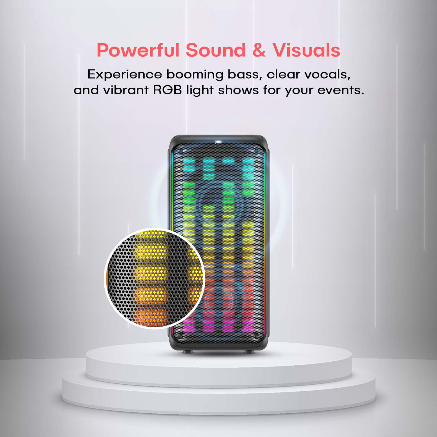 AKAI PM-1000 Ultra Party Speaker |100W RMS | 8'' x 2  Woofer | Karaoke |Wired Mic Socket | RGB LED Lights | Digital Display | TWS Function (AKPMPVI100U)