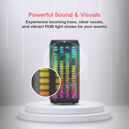 AKAI PM-1000 Ultra Party Speaker |100W RMS | 8'' x 2  Woofer | Karaoke |Wired Mic Socket | RGB LED Lights | Digital Display | TWS Function (AKPMPVI100U)