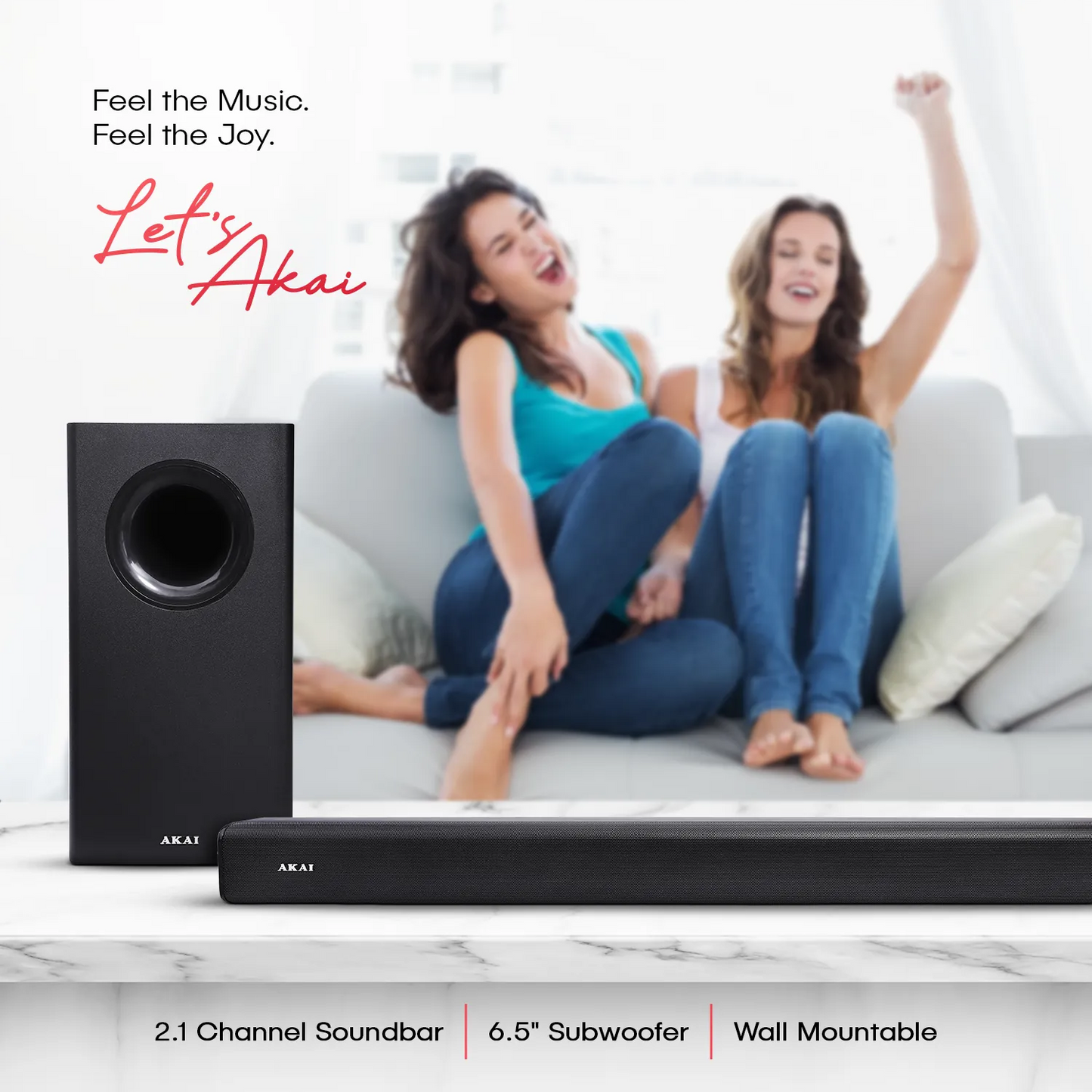 AKAI SB-140 2.1 Channel Soundbar Speaker with Wired Subwoofer |140W RMS |6.5'' Subwoofer | High Bass Performance |LED Display | Class D Amplifier