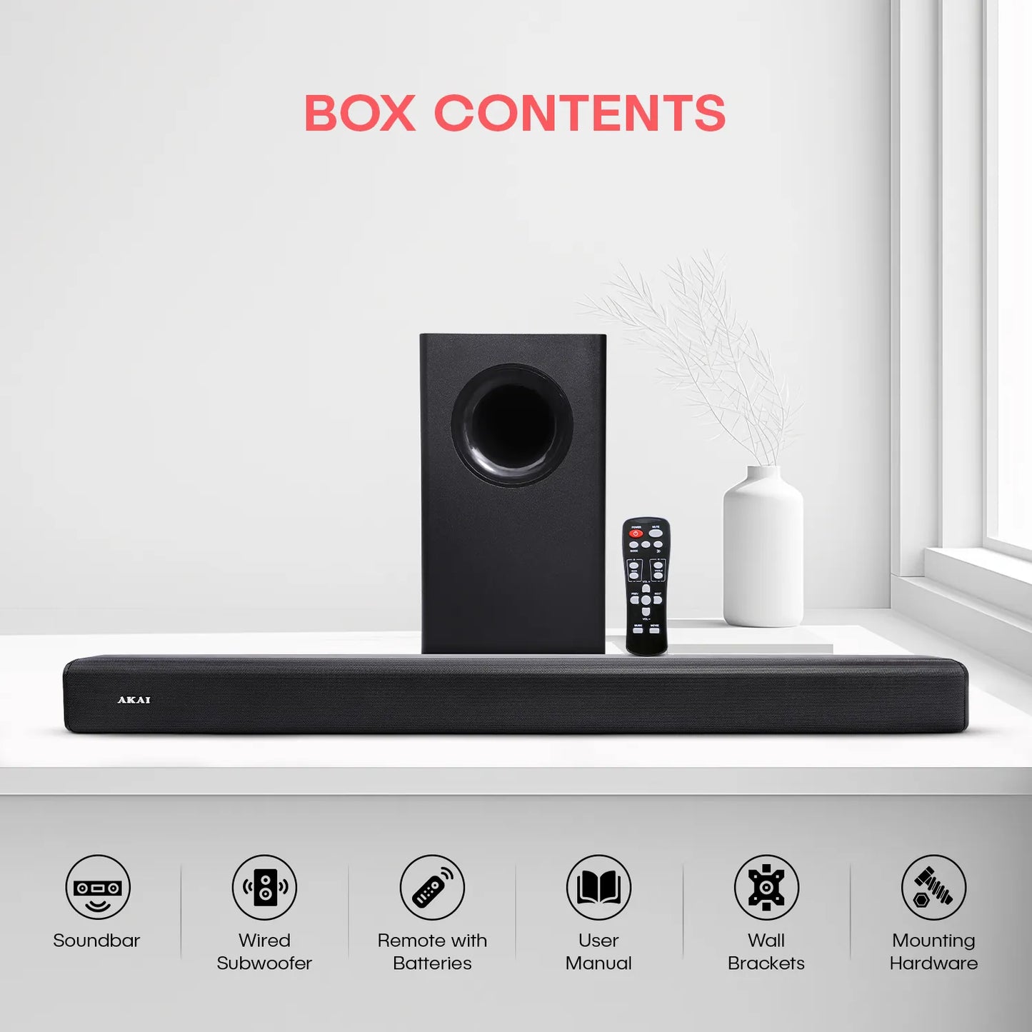 AKAI SB-140 2.1 Channel Soundbar Speaker with Wired Subwoofer |140W RMS |6.5'' Subwoofer | High Bass Performance |LED Display | Class D Amplifier