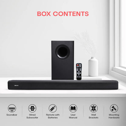 AKAI SB-140 2.1 Channel Soundbar Speaker with Wired Subwoofer |140W RMS |6.5'' Subwoofer | High Bass Performance |LED Display | Class D Amplifier