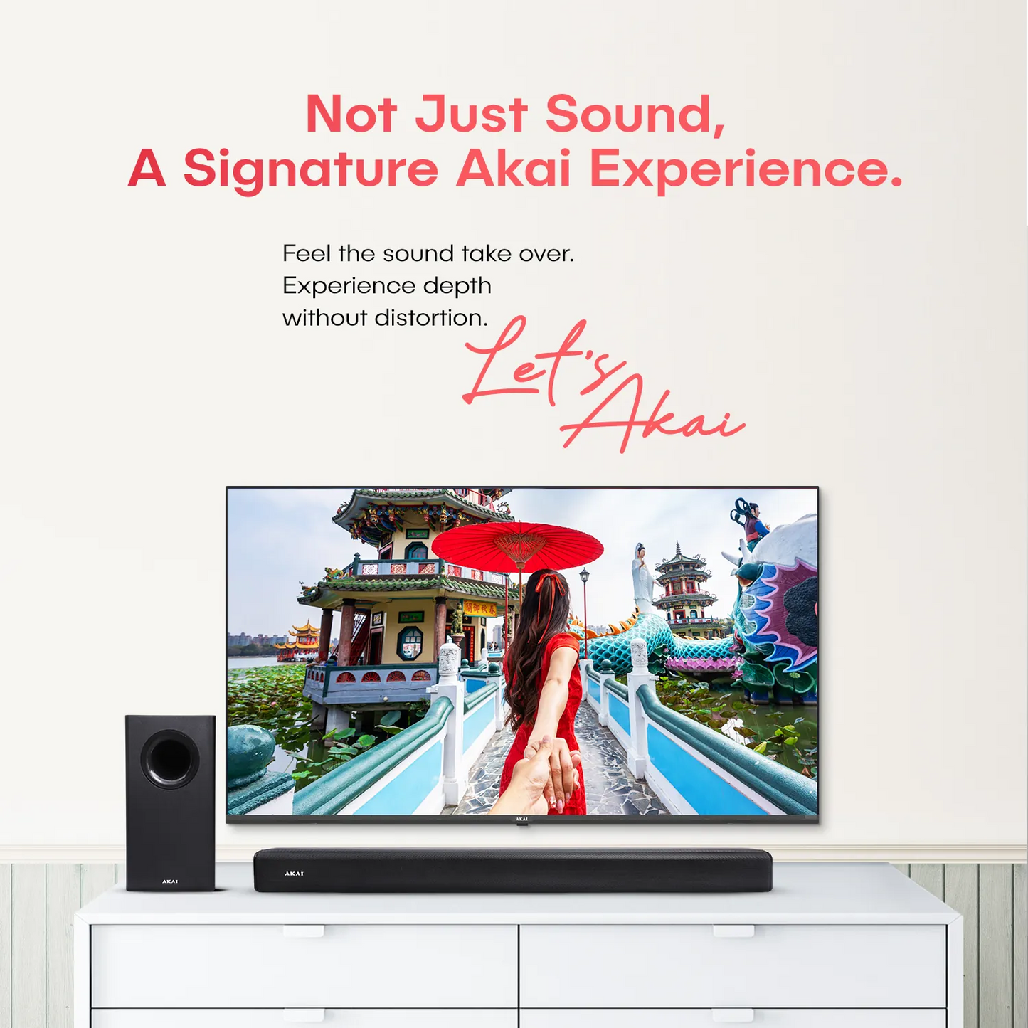 AKAI SB-140 2.1 Channel Soundbar Speaker with Wired Subwoofer |140W RMS |6.5'' Subwoofer | High Bass Performance |LED Display | Class D Amplifier