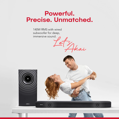 AKAI SB-140 2.1 Channel Soundbar Speaker with Wired Subwoofer |140W RMS |6.5'' Subwoofer | High Bass Performance |LED Display | Class D Amplifier