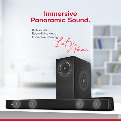 AKAI SB-140 2.1 Channel Soundbar Speaker with Wired Subwoofer |140W RMS |6.5'' Subwoofer | High Bass Performance |LED Display | Class D Amplifier