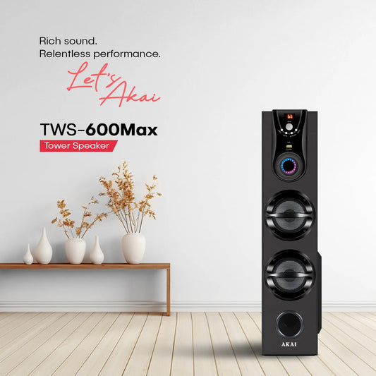 AKAI TWS-600Max Bluetooth Tower Speaker with Wired Mic |60W RMS | 5.25'' Woofer | Karaoke | FM |AKAI India