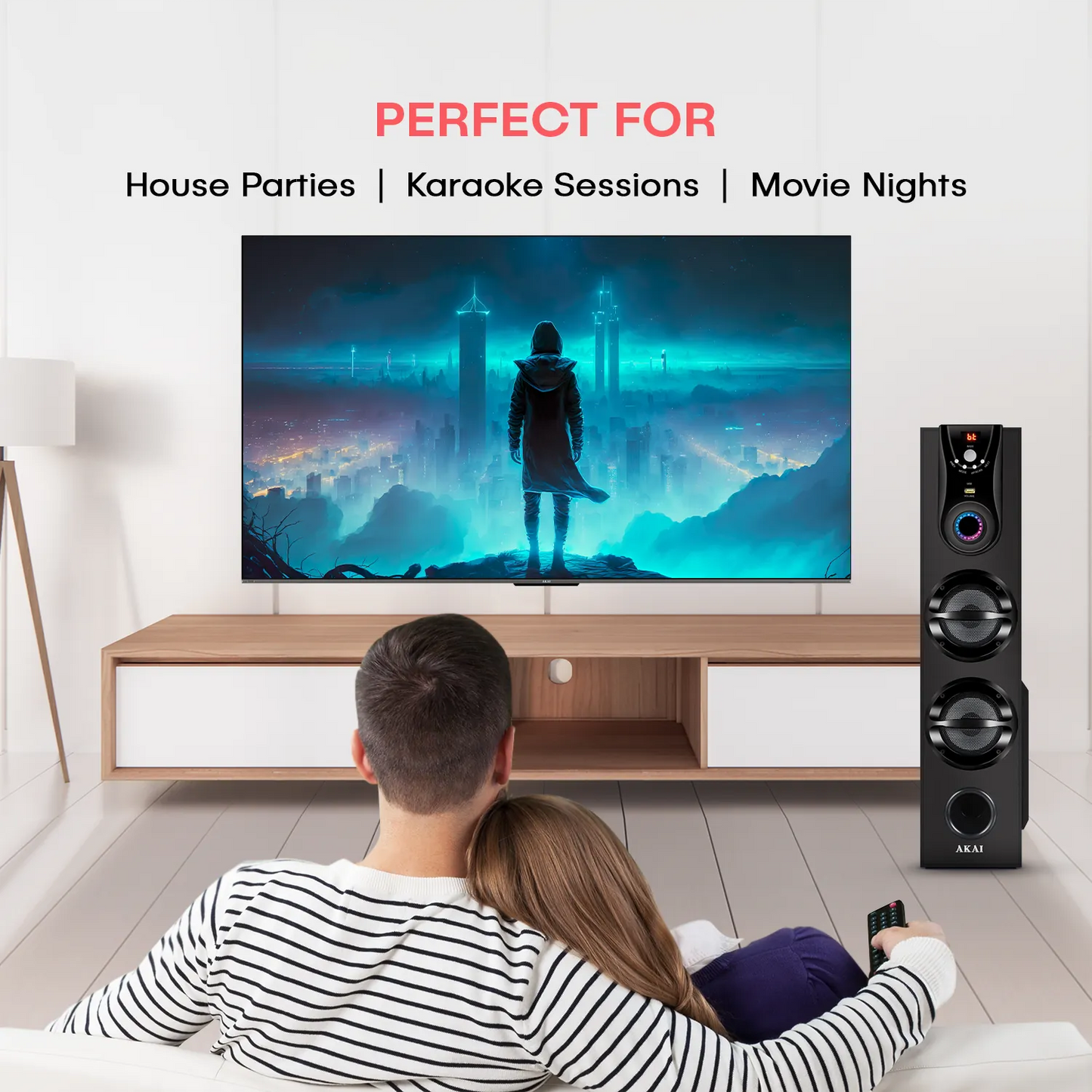 AKAI TWS-600Max Bluetooth Tower Speaker with Wired Mic |60W RMS | 5.25'' Woofer | Karaoke | FM |AKAI India