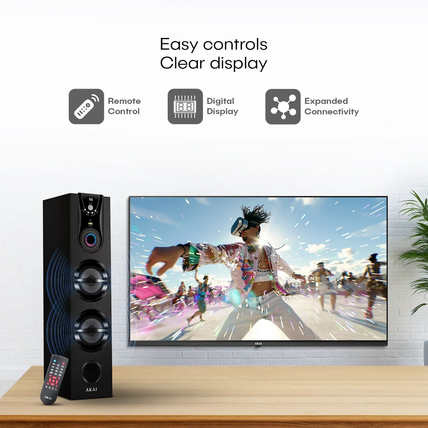 AKAI Tower Bluetooth Wireless Speaker 50W with Remote - 1 Year Warranty | Home Theater System 5.25" Woofer | Wired Mic, LED Display, Deep Bass, FM, AUX, USB | Supports TV, PC & Smartphone (HA-TS50)