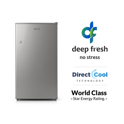 Akai 100L, 1 Star, Single Door Direct Cool Refrigerator (Hairline Grey Sliver) (AKDD1002-PHLG)