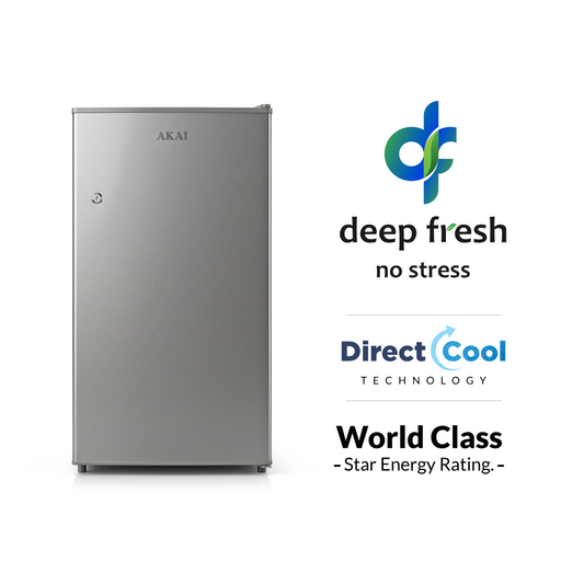 Akai 100L, 1 Star, Single Door Direct Cool Refrigerator (Hairline Grey Sliver) (AKDD1002-PHLG)