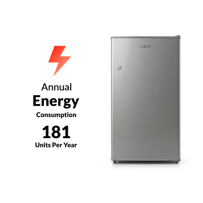Akai 100L, 1 Star, Single Door Direct Cool Refrigerator (Hairline Grey Sliver) (AKDD1002-PHLG)
