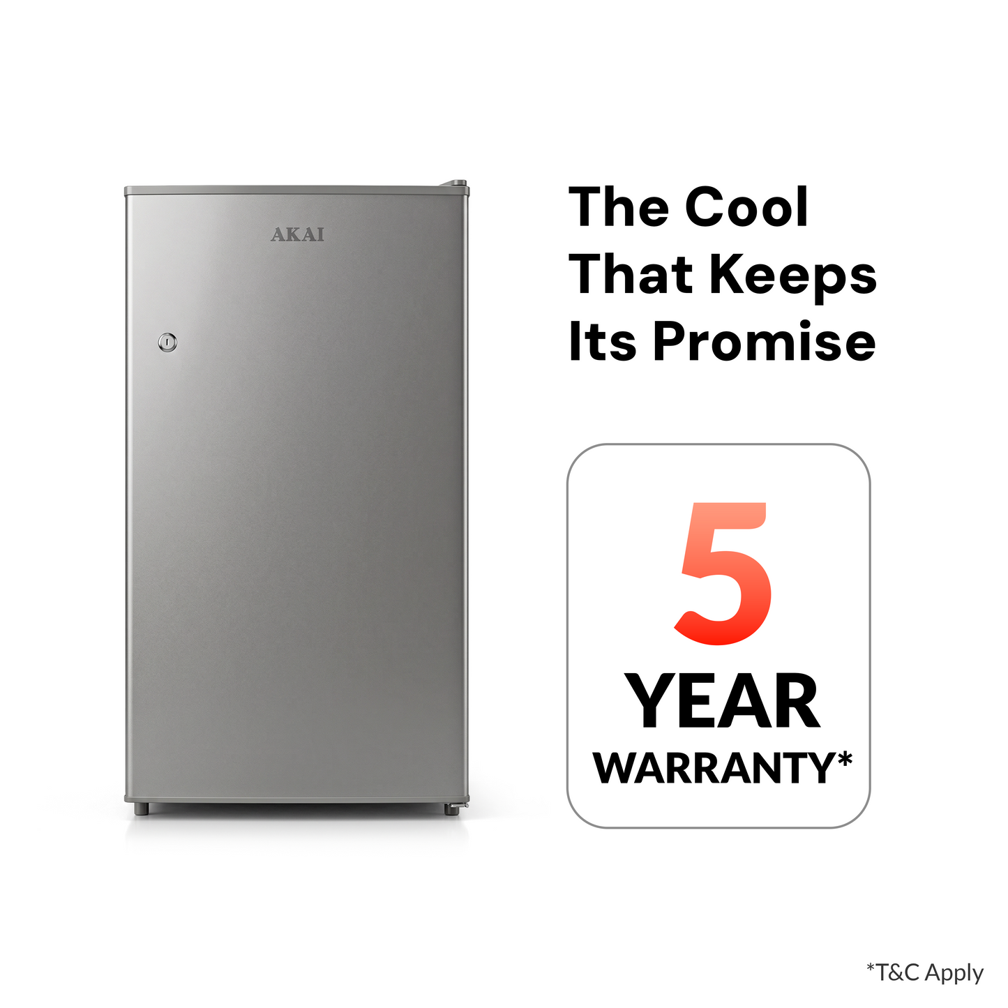 Akai 100L, 1 Star, Single Door Direct Cool Refrigerator (Hairline Grey Sliver) (AKDD1002-PHLG)