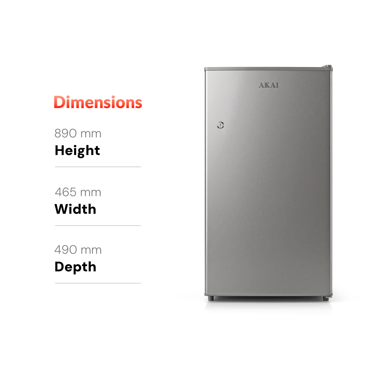 Akai 100L, 1 Star, Single Door Direct Cool Refrigerator (Hairline Grey Sliver) (AKDD1002-PHLG)