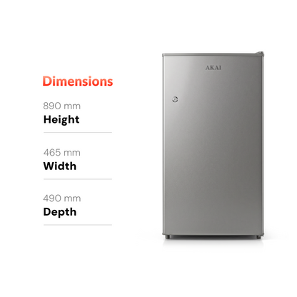 Akai 100L, 1 Star, Single Door Direct Cool Refrigerator (Hairline Grey Sliver) (AKDD1002-PHLG)