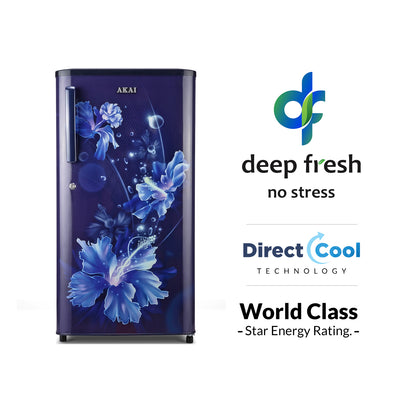 Akai 170L, 1 Star, Single Door Direct Cool Refrigerator (One Point Flower Blue) (AKDD1701-PPFB)
