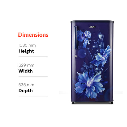 Akai 170L, 1 Star, Single Door Direct Cool Refrigerator (One Point Flower Blue) (AKDD1701-PPFB)