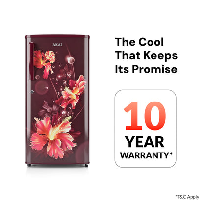 Akai 170L, 1 Star, Single Door Direct Cool Refrigerator (One Point Flower Wine) (AKDD1701-PPFW)