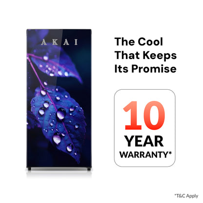 Akai 190L, 1 Star, Single Door Direct Cool Refrigerator (Glass Model Voilet Leaf) (AKDD2102-GVLB)