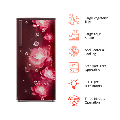 Akai 190L, 1 Star, Single Door Direct Cool Refrigerator (Continious Flower Wine) (AKDD2102-PCFW)