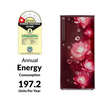 Akai 190L, 1 Star, Single Door Direct Cool Refrigerator (Continious Flower Wine) (AKDD2102-PCFW)