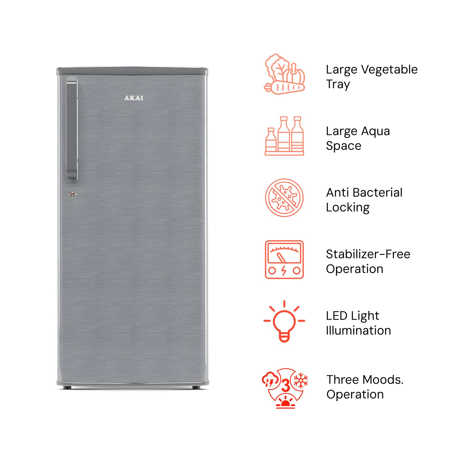 Akai 190L, 1 Star, Single Door Direct Cool Refrigerator (Hairline