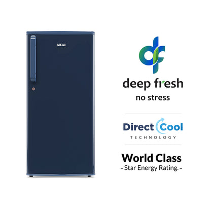 Akai 190L, 1 Star, Single Door Direct Cool Refrigerator (Solid Plain Blue) (AKDD2102-PSPB)