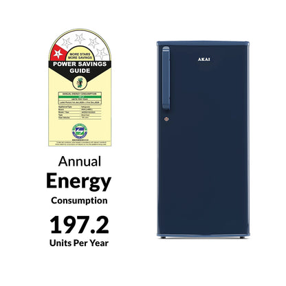 Akai 190L, 1 Star, Single Door Direct Cool Refrigerator (Solid Plain Blue) (AKDD2102-PSPB)