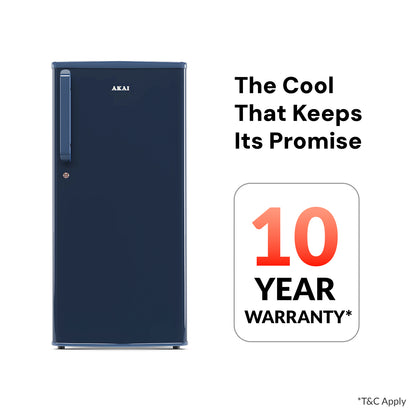 Akai 190L, 1 Star, Single Door Direct Cool Refrigerator (Solid Plain Blue) (AKDD2102-PSPB)