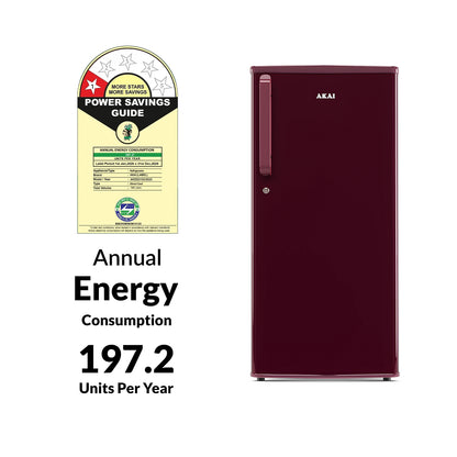 Akai 190L, 1 Star, Single Door Direct Cool Refrigerator (Solid Plain Wine) (AKDD2102-PSPW)