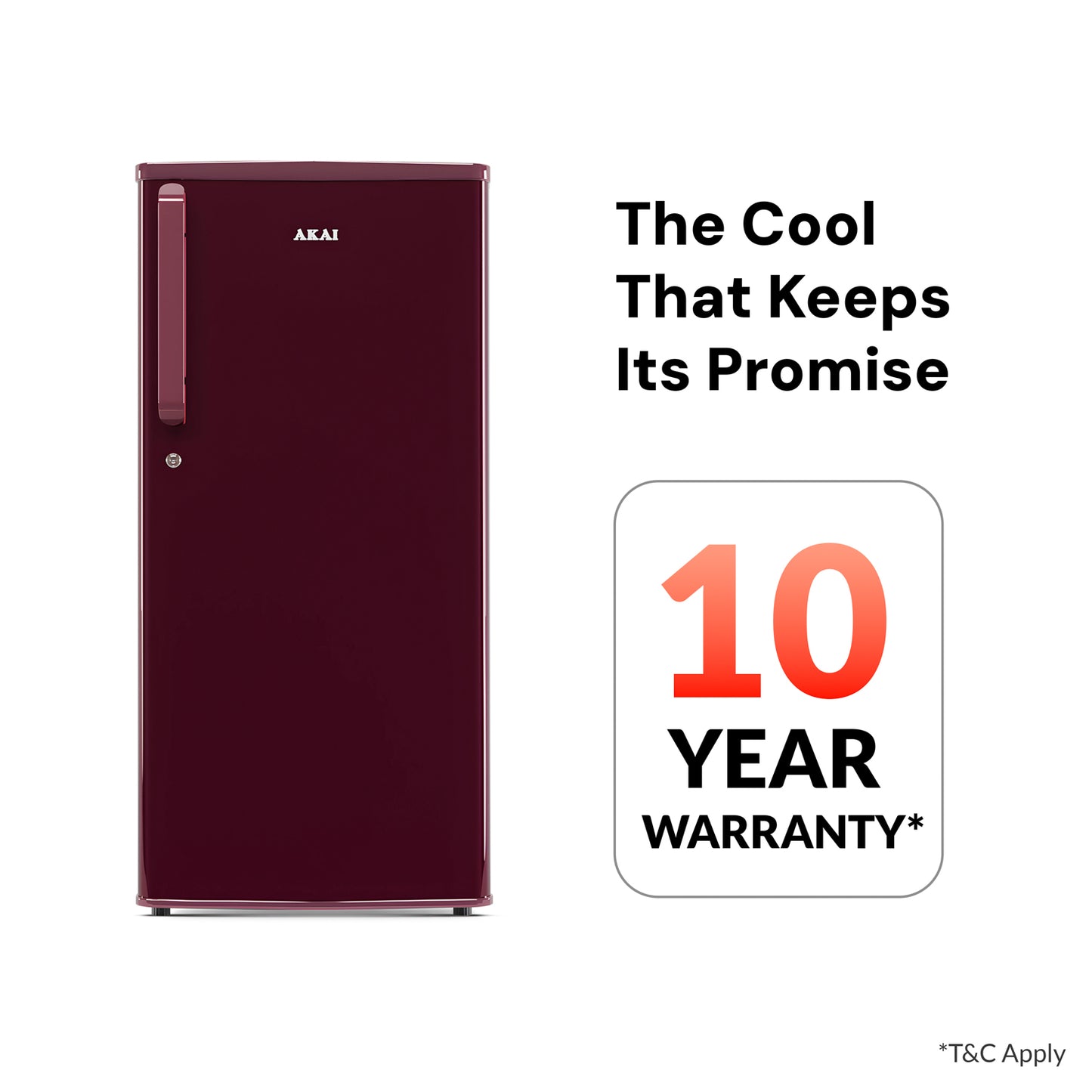 Akai 190L, 1 Star, Single Door Direct Cool Refrigerator (Solid Plain Wine) (AKDD2102-PSPW)