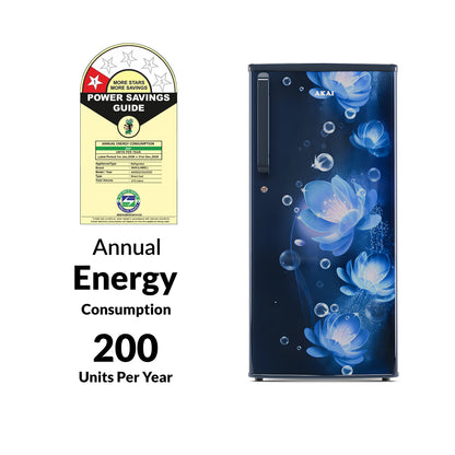 Akai 215L, 1 Star, Single Door Direct Cool Refrigerator (Continious Flower Blue) (AKDD2352-PCFB)