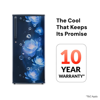 Akai 215L, 1 Star, Single Door Direct Cool Refrigerator (Continious Flower Blue) (AKDD2352-PCFB)