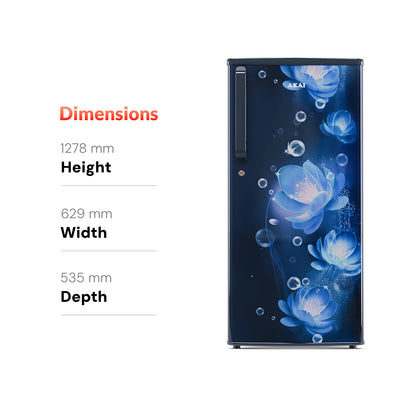 Akai 215L, 1 Star, Single Door Direct Cool Refrigerator (Continious Flower Blue) (AKDD2352-PCFB)