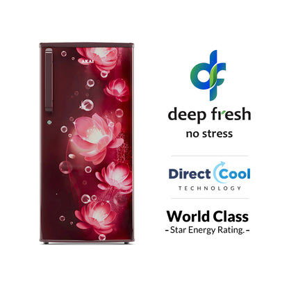 Akai 215L, 1 Star, Single Door Direct Cool Refrigerator (Continious Flower Wine) (AKDD2352-PCFW)