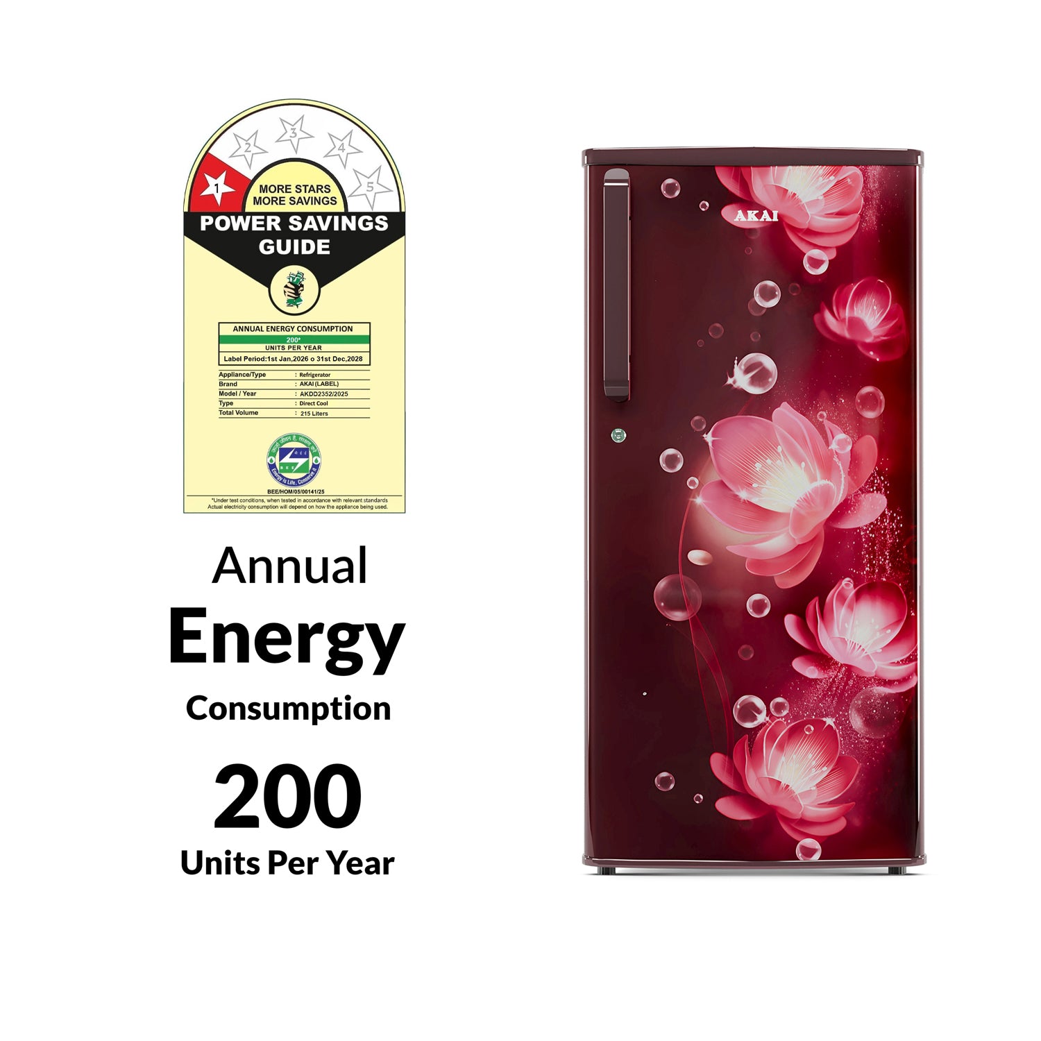 Akai 215L, 1 Star, Single Door Direct Cool Refrigerator