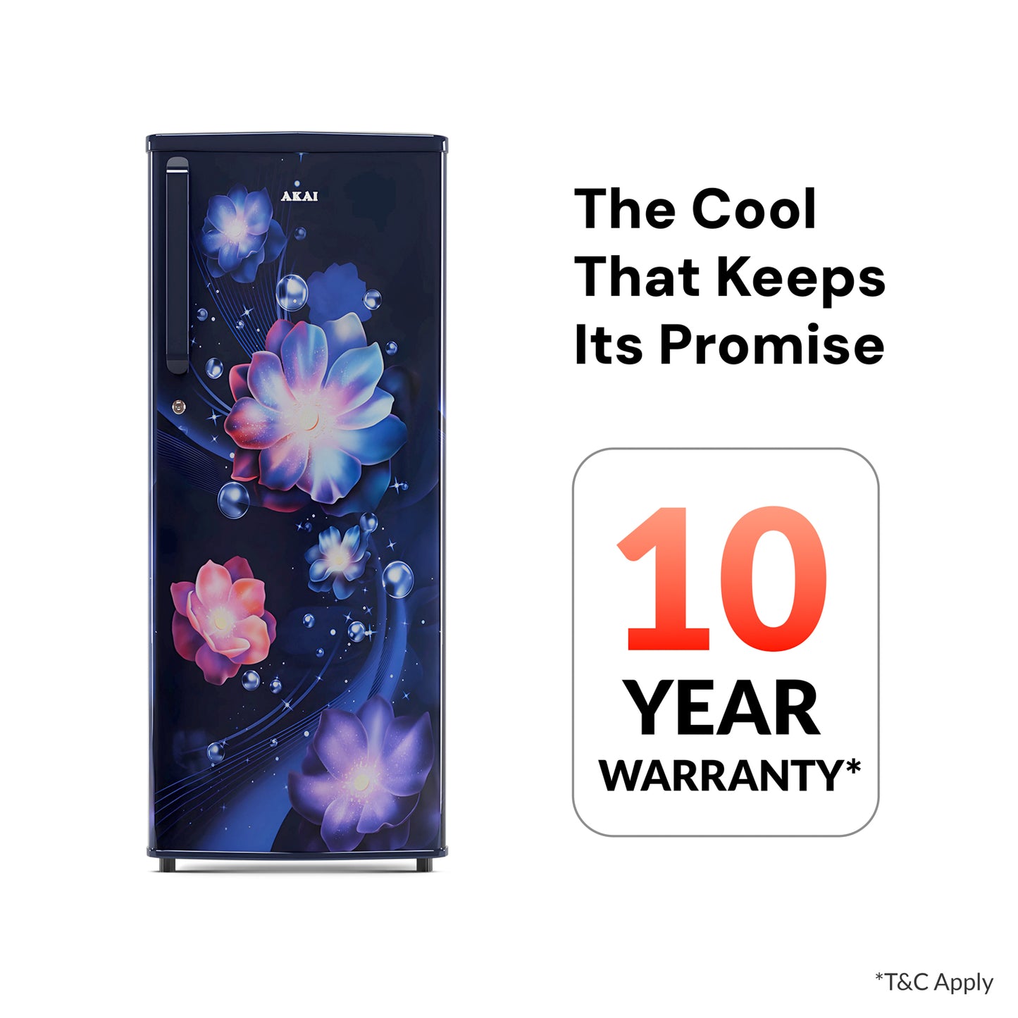 Akai 230L, 1 Star, Single Door Direct Cool Refrigerator (Continious Flower Blue) (AKDD2502-PCFB)