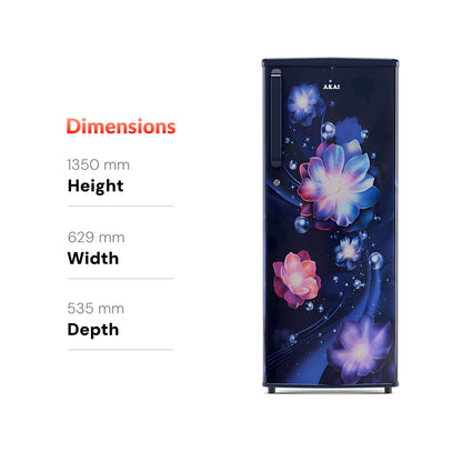 Akai 230L, 1 Star, Single Door Direct Cool Refrigerator (Continious Flower Blue) (AKDD2502-PCFB)