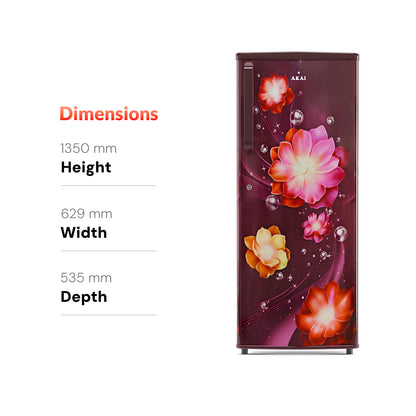 Akai 230L, 1 Star, Single Door Direct Cool Refrigerator (Continious Flower Wine) (AKDD2502-PCFW)
