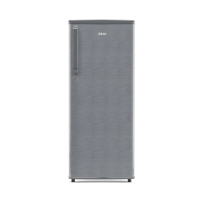Akai 230L, 1 Star, Single Door Direct Cool Refrigerator (Hairline Grey Sliver) (AKDD2502-PHLG)