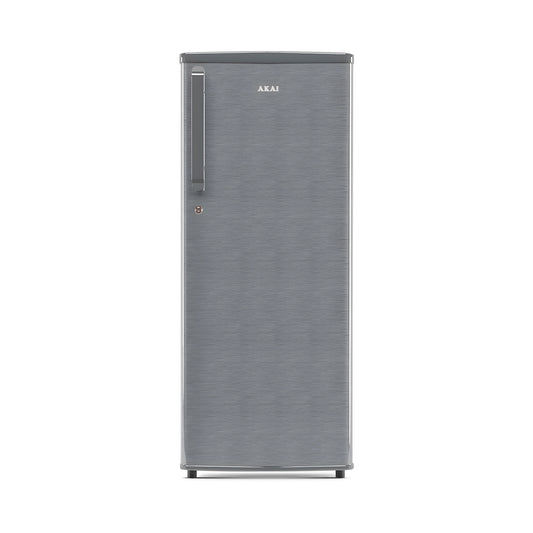 Akai 230L, 1 Star, Single Door Direct Cool Refrigerator (Hairline Grey Sliver) (AKDD2502-PHLG)